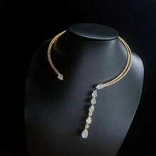 1pc Fashionable Crystal Pendant Necklace With Zirconia Teardrop Tassel, Suitable For Women, Party & Daily Wear - Silver - View 4