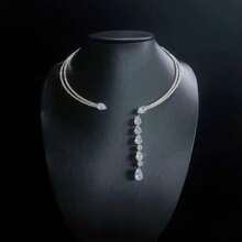 1pc Fashionable Crystal Pendant Necklace With Zirconia Teardrop Tassel, Suitable For Women, Party & Daily Wear - Silver - View 2