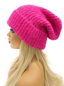 1頂女式溫暖且時尚的y2k多巴胺風格針織毛帽,適用於日常街頭使用 - 玫紅色 - 查看 1