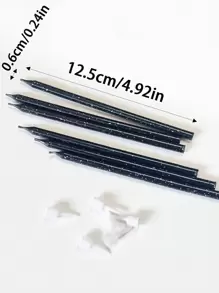 6pcs/Set Black Silver Confetti Effect Long Stick Birthday Party Cake Candles, Back To School Valentine Day - Black - View 5