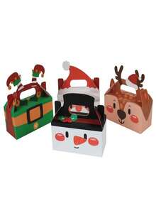 4pcs Christmas Series Gift Boxes With Santa, Clown Hat, Reindeer, Snowman Figures, Square Shaped Hand-held Gift Box - Multicolor - View 2