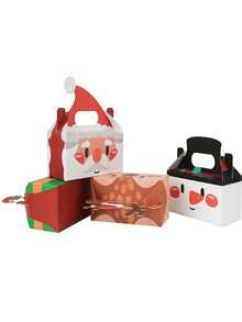 4pcs Christmas Series Gift Boxes With Santa, Clown Hat, Reindeer, Snowman Figures, Square Shaped Hand-held Gift Box - Multicolor - View 3