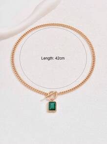 1 pieza Colgante de piedra preciosa rectangular verde vintage con cadena de color dorado y broche simple para collar de mujer - Adecuado para fiestas y uso diario con diseño único - Verde - Ver 5