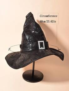 黑色尖頭帽萬聖節女巫帽全黑巫師帽角色扮演帽子道具 - 黑色 - 查看 6