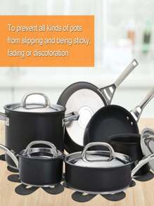 5 cái Tối Màu xám Hình hoa Chống nóng , Không trượt , Ổn định Polyester Felt Tấm lót , Thích hợp Đối với Gốm Dụng cụ nấu ăn , Chảo , Khuôn nướng , Ly Và Đồ gốm sứ - Xám - Xem 4