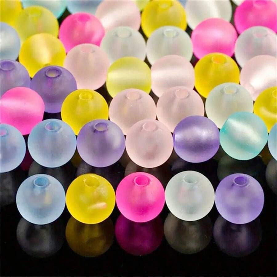 100入組8mm霧面玻璃珠,彩色磨砂珠透明圓珠,手工diy製作友誼手鍊、項鍊、耳環珠子,聖誕節裝飾 - 彩色 - 查看 1