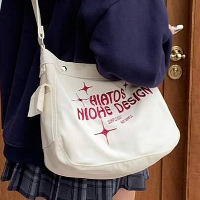 グラデュエーション 生地バッグ 大容量 レターパターン 刺繍ディテール 大学生,高校生対象 アウトドア・旅行・通学に最適
