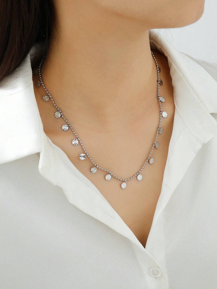 Aboocag 1pc 高質不鏽鋼閃粉細節項鍊