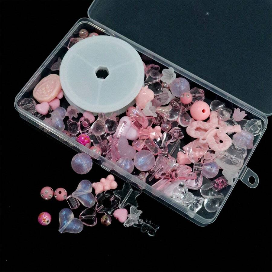 两件盒装 65 克亚克力巴洛克风格珠子，带弹性线，可制成手链、项链 - 粉色 - 查看 1
