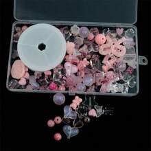 两件盒装 65 克亚克力巴洛克风格珠子，带弹性线，可制成手链、项链 - 粉色 - 查看 2