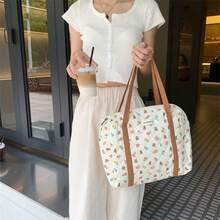Cute Bear & Floral Patterned Mommy Bag With Stitching Detail, Large Capacity Tote Bag Can Be Carried By Hand Or Shoulder - White - View 2