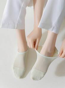 5雙/組女士夏季薄透全防滑透氣基礎隱形襪,帶網眼款任選色 - 彩色 - 查看 3