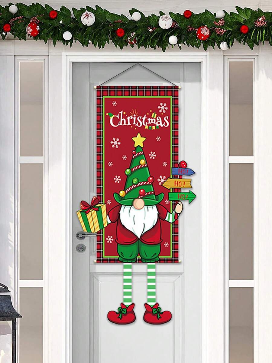 1入組聖誕節無紡布無面孔娃娃掛旗,家庭聖誕裝飾用品,適用於家庭聖誕派對背景掛飾