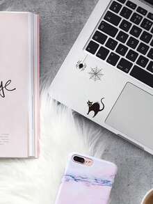 Conjunto De Pegatinas Para Espejo Retrovisor De Coche De Halloween Con Murciélago, Araña, Bruja, 6 Piezas - Negro - Ver 4