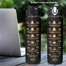 1套戶外便攜式大容量運動水瓶帶漸變色,防漏吸管,耐高溫耐用雙層飲用杯,適用於戶外旅行和攀登 - 黑色 - 查看 1