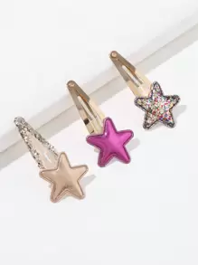 3 pezzi Fermagli per capelli a forma di stella glitterata in colori gelatinosi per ragazze - Multicolore - Visualizzare 2