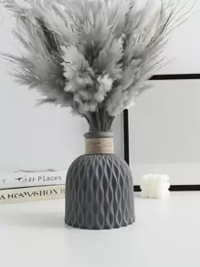 1件仿真丝花束家居装饰，粉色花朵配绿色叶子，适用于婚礼、生日、周年纪念派对、桌面摆设、客厅、卧室装饰，配玻璃花瓶 - 灰色 - 查看 10