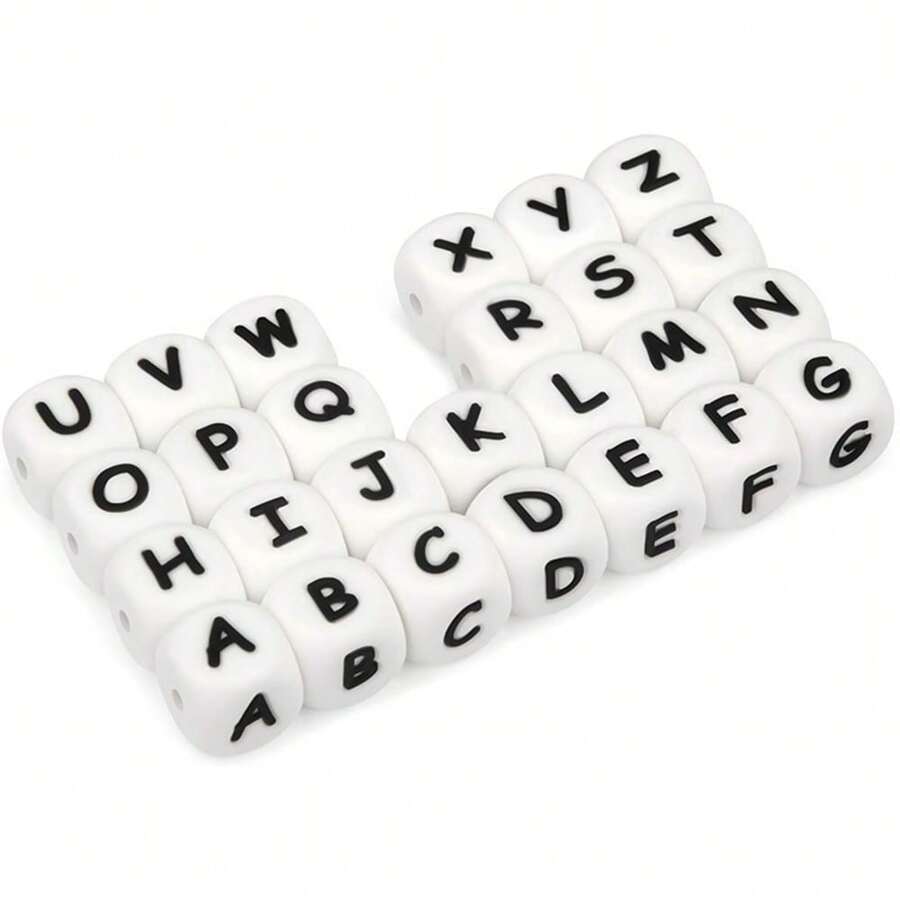 26pcs/pack 12mm Silicone Alphabet Beads Basic Jewelry Making Supplies, One Bead For Each Letter - Multicolor - View 1