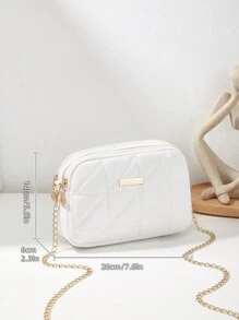 Sac À Bandoulière À Double Fermeture Éclair En Relief À Motif Géométrique À La Mode Pour Femmes Avec Chaîne Et Plusieurs Compartiments