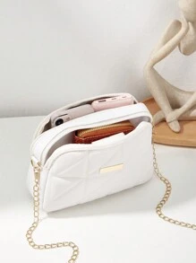 Sac À Bandoulière À Double Fermeture Éclair En Relief À Motif Géométrique À La Mode Pour Femmes Avec Chaîne Et Plusieurs Compartiments