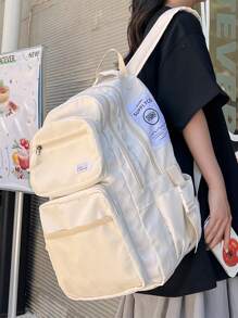 大容量女式背包，带字母图案，学校背包，书包，经典，休闲，适合青少年女孩女大学生，大学、中学、高中、户外、旅行、郊游、返校，学校背包，书包，学校背包，返校，大背包，大容量，适合青少年女孩女大学生，非常适合返校、大学、中学、高中 - 白色 - 查看 1