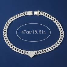 1pc Full Rhinestone Heart Pendant Necklace For Women, Perfect For Date Gift - Silver - View 4