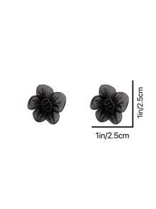 1pair Elegant Black Flower Shaped Stud Earrings Suitable For Women To Wear In Any Occasion Valentines,Mom,Mother,Mother's Day,Gift - Black - View 5