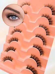 7 Pairs Full False Lashes 12mm Short Fluffy Half Lashes Faux Mink Cat Eye Look Tail Elongated Strip Lashes Strip Lashes, Lashes, Eyelashes, Fake Lashes