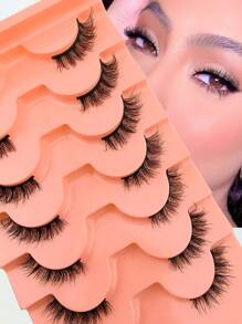 7 Pairs Full False Lashes 12mm Short Fluffy Half Lashes Faux Mink Cat Eye Look Tail Elongated Strip Lashes Strip Lashes, Lashes, Eyelashes, Fake Lashes