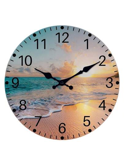 Fresh Wood Board Beach Wand Clock, Atlantic Meets Pacific Water out Compatibility Pattern Silent Round ative Mounted Seaside Resort Yacht Kitchen Bedroom Home Office ation 10 "12" 14 "16" (No Battery),Home ,Room Birthday Graduation Klok Dormitory Back To School