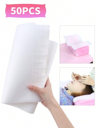 HMQ beauty 50 Piezas Almohadillas Desechables Para Toallas De Tela No Tejida, Herramienta Esencial Para Extensión De Pestañas Para Maquillaje, Belleza, Spa, Salón