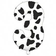 1pc Cow Printed Number 3 Aluminum Foil Balloon For Birthday Party, Wedding, Valentine's Day, Confession, Festival Decoration - 40 printed number 3 - View 1