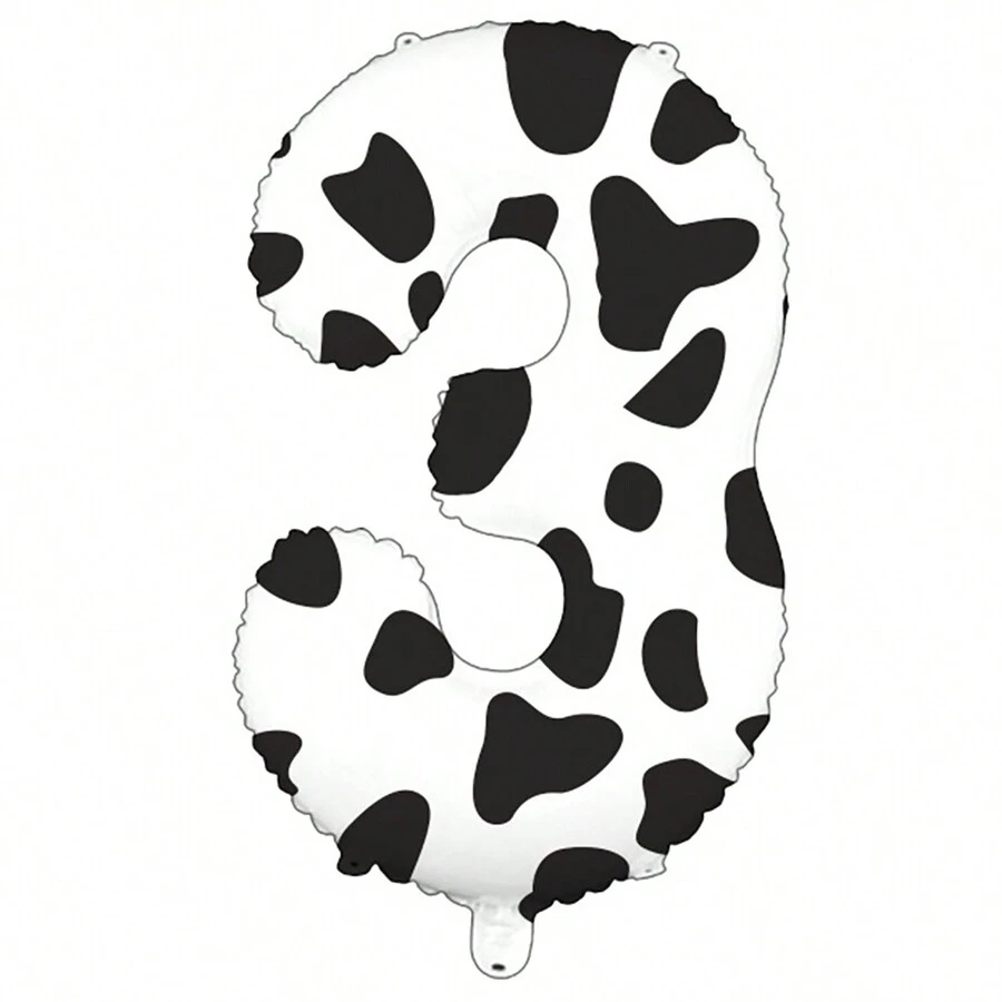 1pc Cow Printed Number 3 Aluminum Foil Balloon For Birthday Party, Wedding, Valentine's Day, Confession, Festival Decoration - 40 printed number 3 - View 1
