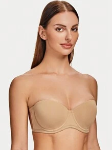 无肩带钢圈文胸，背部线条流畅，适合大胸女性 - 杏色 - 查看 3