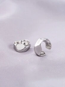 1pair Creative & Fashionable Stainless Steel Asymmetric Geometric C-Shaped Ear Cuff For Both Men And Women Everyday Wearing - Silver - View 4