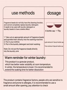 1 botella de 8 piezas de 110g de perlas de fragancia para la ropa, suavizante y aroma duradero, perlas de detergente para ropa, suavizante de telas