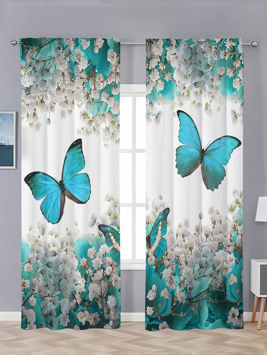 2 Uds Cortina De Mariposa, Sin Cortina Con Agujeros, Consulte La Decoración Del Hogar Del Estudio De La Sala De Estar De La Cocina De La Oficina Del Dormitorio - Multicolor - Ver 1