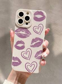 1 件噴油矽膠白色相機保護 Tpu 嘴唇和眼睛設計手機殼兼容 Iphone - 玫紅色 - 查看 1