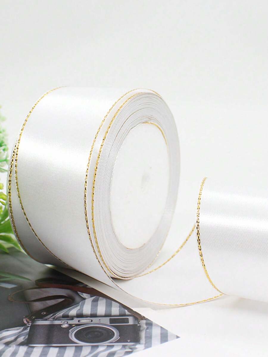1 Cuộn 0,6cm/4cm Nơ Ruy Băng Satin Viền Vàng Đôi Quà Tặng Gói Hoa Trang Trí Ruy Băng Màu Cho Phụ Kiện Tóc Tự Làm, Ngày Lễ Tình Nhân Trở Lại Trường - trắng - Xem 1