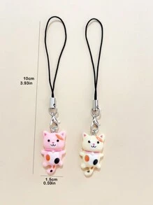 6入組可愛貓咪吊飾配繩,適用於鑰匙扣、手機鏈等(隨機發貨) - 彩色 - 查看 3