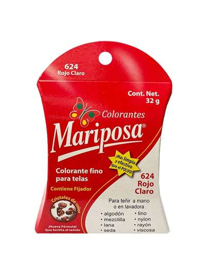 COLORANTE DE TELAS CRISTALES 32 G 624 ROJO CLARO MARIPOSA 34886