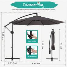 Vongrasig 9 FT Offset Patio Umbrella, Outdoor Hanging Market Cantilever Umbrella, With Fade Resistance & Water-Repellent UV Protection Fabric And Easy Tilt Adjustment For Backyard, Poolside And Garden, 8 Ribs - Dark Grey - View 3