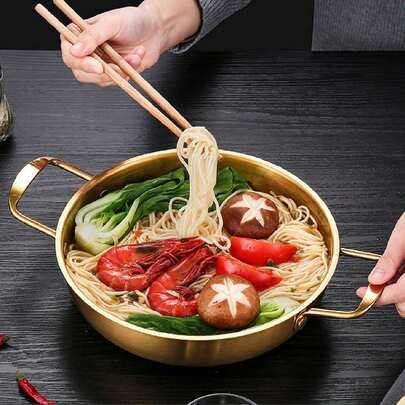 1pc Korean-Style Stainless Steel Pot Single Serving Hot Pot Dry Pot With Handles For Gas Stove Seafood Pot Seafood Boil