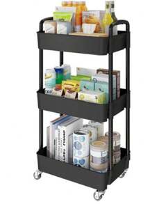 FANOVA Multipurpose Plastic Organizer 3 Levels With Wheels - Black - View 1