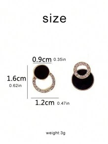 1 Paar Asymmetrische Glänzende Doppelte Kreis Ohrstecker Cut Out Runde Schwarze Ohrstecker Strass Accessoires Für Frauen Ohr Schmuck