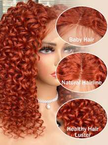 女性用荷蘭藍前鬢短捲假髮,預植熱兼容性纖維頭髮,草莓金色角色扮演用假髮 - 橘色 - 查看 3
