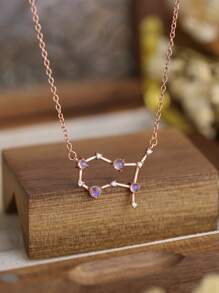 1 件 S925 纯银天然月光石方晶锆石十二宫玫瑰金简约百搭项链，适合日常佩戴或赠送女友、生日、情人节