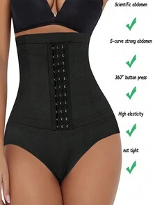 女性高腰收腹塑身短褲,臀部塑型提臀塑身內衣,黑色腰封長褲 - 黑色 - 查看 5