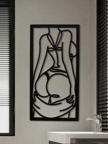 1 件個性化金屬絲藝術畫半遮半露半露翹臀美女家居裝飾 - 黑色 - 查看 3