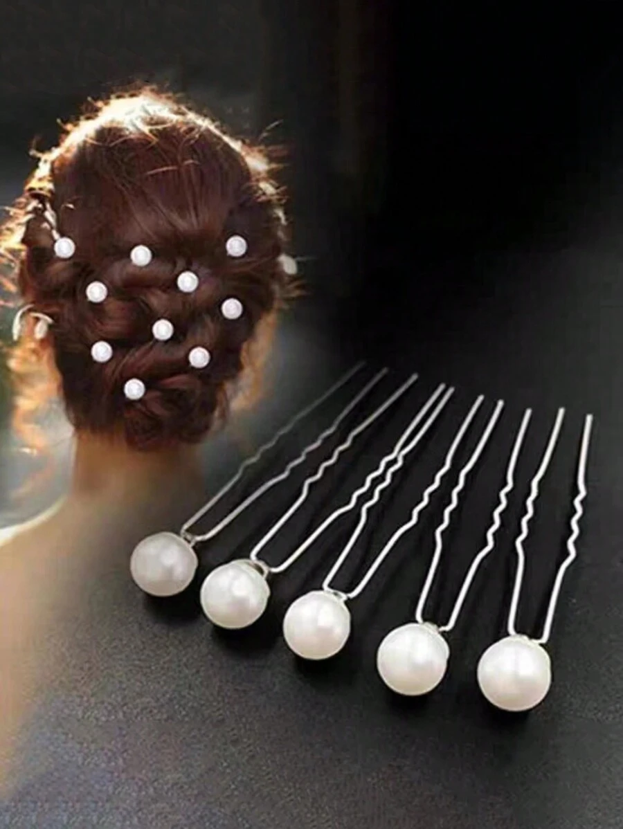 10入組人造珍珠裝飾髮夾 - 白色 - 查看 1